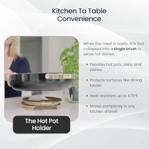 Trivae Pot Lid Holder – 4-in-1 Pot Lid Holder While Cooking, Pan Lid Holder, Trivet & Cake Stand – Versatile Kitchen Tool for Hot Pots, Serving & Display – Space-Saving, Heat-Resistant Stand - color: Golden Goddess