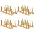 HBlife 4pcs Bamboo Dish Plate Bowl Cup Book Pot Lid Cutting Board Drying Rack Stand Drainer Storage Holder Organizer Kitchen Cabinet（Keep Dry） - color: Bamboo 6 Slots 4pcs