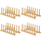 HBlife 4pcs Bamboo Dish Plate Bowl Cup Book Pot Lid Cutting Board Drying Rack Stand Drainer Storage Holder Organizer Kitchen Cabinet（Keep Dry） - color: Bamboo 6 Slots 4pcs