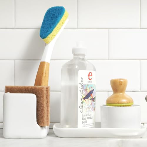 Full Circle Stash, Ceramic Kitchen Sink Caddy, Stylish Sponge Holder & Dish Brush Organizer, Easy to Clean, Dishwasher Safe, Rustproof, White and Gray, 11" - color: White/Gray