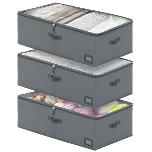 10-Inch Under Bed Storage Containers (3-Pack) | Sturdy Sidewalls | Clear Cover & Label Holder | Foldable Closet Organizer | Stores Clothing/Blankets/Wrapping Paper/Toys - size: 10-Inch Height