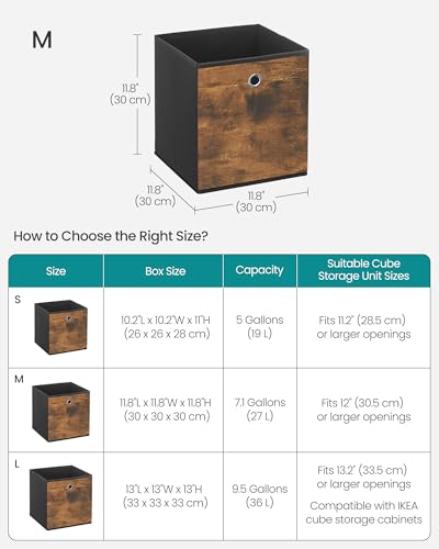 SONGMICS Storage Cubes, Set of 8 Storage Bins, Foldable Fabric Storage Boxes, 11.8 x 11.8 x 11.8 Inches, Fit Cube Storage Unit, for Clothes, Bedroom, Living Room, Rustic Brown and Ink Black URFB830B01 - color: Rustic Brown, size: 8 Pack (11.8"L x 11.8"W x