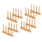 HBlife 4pcs Bamboo Dish Plate Bowl Cup Book Pot Lid Cutting Board Drying Rack Stand Drainer Storage Holder Organizer Kitchen Cabinet（Keep Dry） - color: Bamboo 3 Slots 4pcs