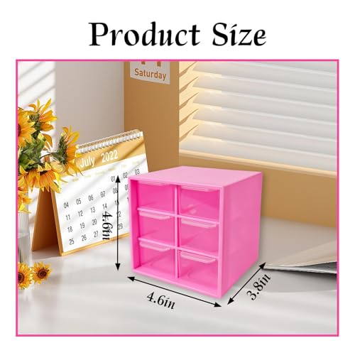 Small Drawer Organizer for Desk, 4.7" x 4.7" x 3.8" Small Desktop Organizer with 6 Drawers, Plastic Storage Box for Office, Classroom, Craft and Home Organization - color: Rose Red