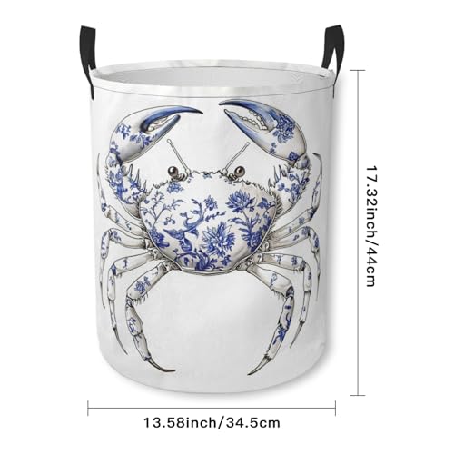Chinoiserie Crab Laundry Basket Foldable Laundry Hamper with Handles Clothes Storage Bin for Household Bedroom Bathroom Dorms 17.3"x13.6" - color: Chinoiserie Crab