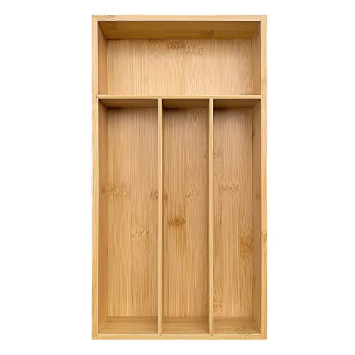 guiogc Bamboo Silverware Organizer, Kitchen Drawer Organizer, Silverware Utensil Tray Holder for Flatware Cutlery Knives, Forks, Spoons (4-Slots) (Natural) - size: 4 Slot