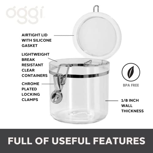 Oggi 4pc Clear Canister Set with Clamp Lids Airtight Containers in Sizes Ideal for Kitchen & Pantry Storage of Bulk, Dry Foods Including Flour, Sugar, Coffee, Rice, Tea, Spices & Herbs - size: 4-Piece Value Set