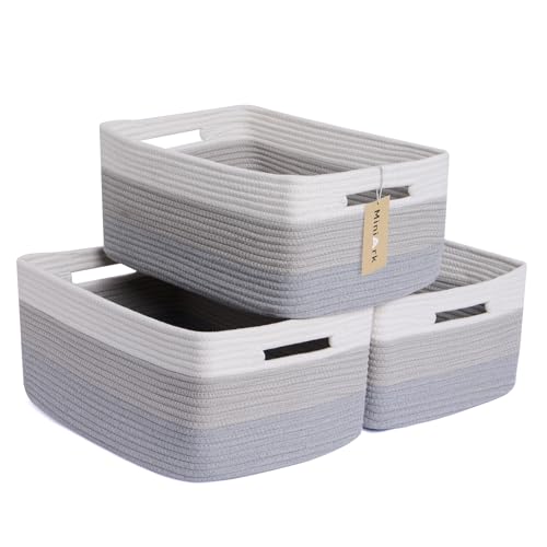 MiniArk Large Storage Baskets for Shelves, Closet Organizers Bins for Clothes Blanket Towels, Baby Nursery, Toy Baskets Box, Woven Rope Baskets, 17 x 13 x 7.5”, 3 Packs Gradient Grey - color: Gradient Grey, size: 3pcs-L17×W13×H7.5"