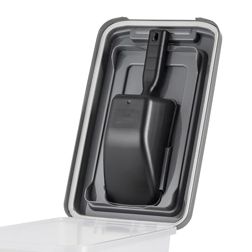 IRIS USA Dog Food Storage Container, Airtight Lid, 2-Cup Scoop, Up to 13 Pounds Pet Food Storage, Versatile Pet Food Bin, Treats, BPA Free, Dark Gray - color: Dark Gray/Clear