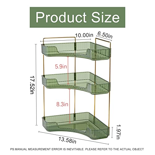 INVSSENE Corner Bathroom Countertop Organizer, Vanity Trays for Bathroom Counter, Makeup Organizer, Perfume Tray, Kitchen Spice Rack, Fits 90 Corner(Green, 3 Tiers) - color: Green, size: 13.6" x 10" x 23.2"