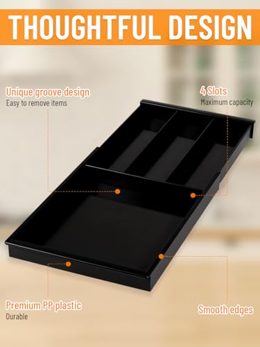 Silverware Drawer Organizer Tray, Adjustable Small Utensil Holder for Spoon and Fork, Expandable Flatware Cutlery Tray for Kitchen Drawers (Black) - color: Black