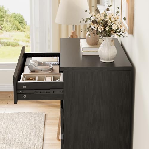 Jocoevol Modern Black 6 Drawer Dresser - Simply Chest of Drawers for Bedroom, Closet, Living Room, Hallway, Entryway, Wood Storage Double Dresser with Smooth Metal Rails - Black - color: Black