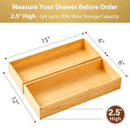 Umilife Bamboo Kitchen Utensils Organizer, Extra High Silverware Drawer Tray, Flatware Cutlery Storage Box, Multi-Use Holder in Office, Bathroom, Pantry - 15"x6"x2.5" (Set of 2) - size: 15 x 6 x 2.5" (Standard, Set of 2)
