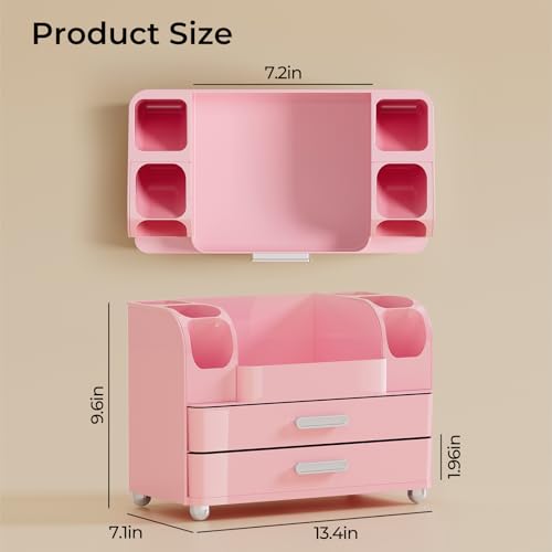 Makeup Organizer for Vanity with 2 Large Drawers, Cosmetic Display Case with Brush Holders, Easy to Storage for Bathroom Countertop Skincare, Desk Office Supplies, All Pink - color: All Pink