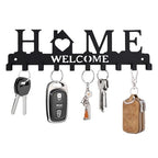 Key Holder Wall Mount, Metal Adhesive Key Hanger with 10 Hooks, 2 Installation Methods, Black - style: 10 Hooks