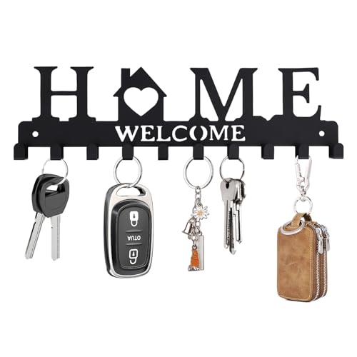 Key Holder Wall Mount, Metal Adhesive Key Hanger with 10 Hooks, 2 Installation Methods, Black - style: 10 Hooks