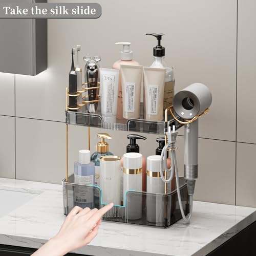 YCIA&DONE Bathroom Counter Organizer, Large Makeup Organizer Countertop, Shelf Storage, Vanity Tray, Easily Assemble for Bathroom Organizers and Storage, Undersink, Cabinet, 2 Tiers Grey - color: Grey, size: 2 tiers
