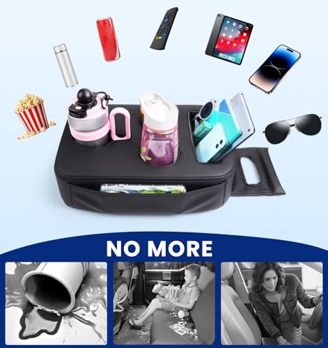 Back Seat Cup Holder for Car, PU Leather Couch Sofa Bed Boat Cup Holder Tray, Organizer for Trucks, Minivans, SUVs, RVs, Vehicles, Holds Drinks, Remote, Snacks, with Side Pockets - color: Side Pockets