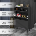 TaoHFE Modern Shoe Cabinet for Entryway - Black Wooden Hidden Shoe Cabinet - Narrow Free Standing 3 Tier Rack - color: Black