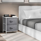 Sorbus Nightstand with 2 Drawers - Bedside Furniture End Table Night Stand with Steel Frame, Wood Top & Easy Pull Fabric Bins - Small Dresser & Chest for Home, Bedroom Accessories & Office - color: White, style: 2 Drawer