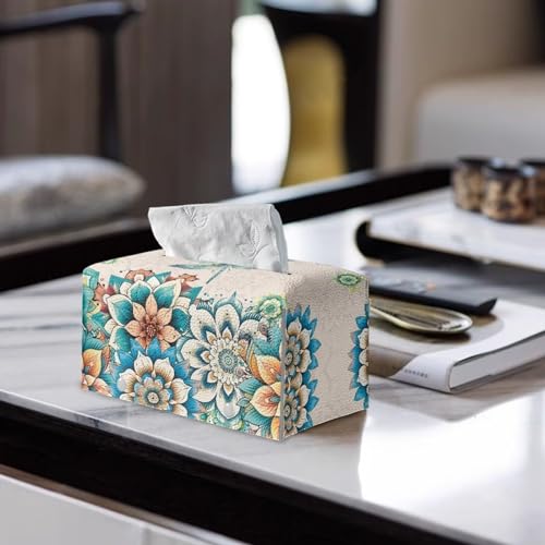 Hippie Flower Rectangle Tissue Box Cover Modern PU Leather Rectangular Tissue Box Tissue Box Holder Waterproof Tissue Cover Decorative Tissue Box Organizer for Bathroom - color: Hippie Flower