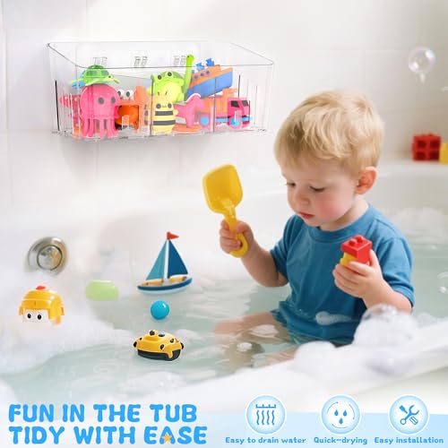 Lysam Bath Toy Storage 2 Packs, Large Bath Toy Holder with 3 Compartment, Quick Dry Bathtub Toy Organizer, Bath Tub Toy Net, Shower Toy Basket & Bin, Bathroom Accessories for Baby,Toddler,Kids（Clear） - color: Clear & 2 Packs