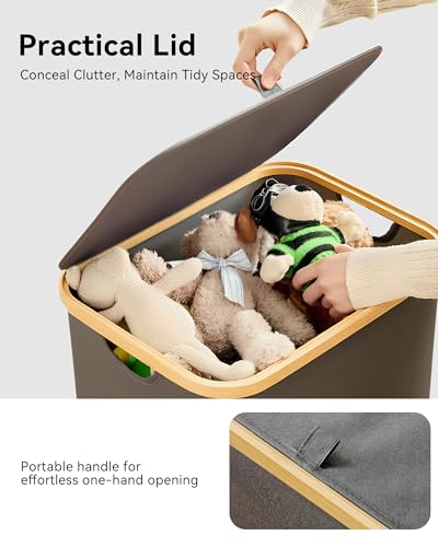 Storage Basket with Lid and Handles, 80L Fabric Bin for Shelf, Closet, Toy Organization, Collapsible Storage Organizer for Home, Grey - color: Grey, size: 80L