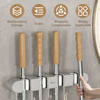 3PCS Broom Holder Wall Mount, No-Drilling Self-Adhesive Mop and Broom Storage Rack (4 Racks with 5 Hooks),Wall-Mounted Broom Hanger for Bathroom, Kitchen, Closet, Garage (Gray) - color: Gray
