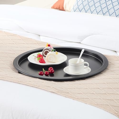 VECELO Round Side/End Table with Fabric Storage Basket，Metal Anti-Rust and Waterproof Small Bedside Nightstand with Removable Tray Top for Living Room，Balcony & Laundry，Black /1pcs with Basket - color: Black, size: 1 PCS