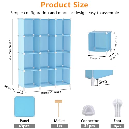 AWTATOS Cube Storage Organizer Protable Closet Organizers and Storage for Kids DIY Stackable 12 Cube Storage Shelves Clothes Organizer for Bedroom, Home, Blue - color: Blue