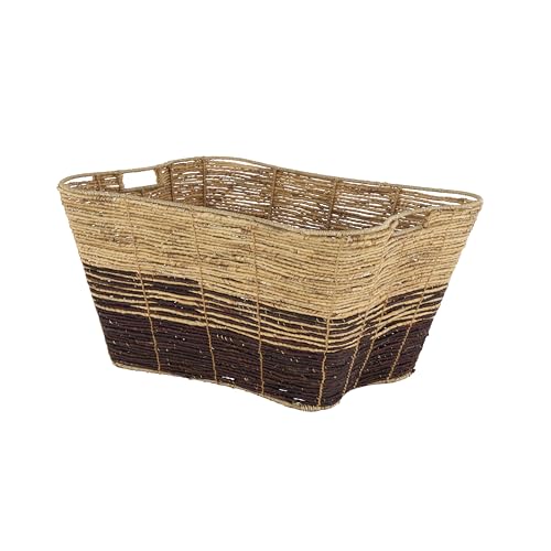 Deco 79 Seagrass Handmade Decorative and Functional Storage Basket Oversized Color Block Basket Organizer with Slot Handles, Basket for Storage 30" x 20" x 15", Brown - size: 30" x 20" x 15"