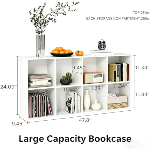 VDNEND Wooden Storage Organizer with Closed Back Panel, 11in Cube Shelf Opening, Bookshelf, Display Shelf,Closet Cabinet for Home and Office (Embossed White, 8-Cube 47.8L*9.45W*24.09H) - color: Embossed White, size: 8-Cube 47.8L*9.45W*24.09H
