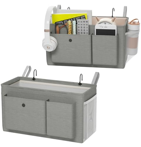 Edudif Bedside Caddy Bedside Organizer with Fixed Straps & Water Bottle Holder, Bunk Bed Caddy ideal for Home, Dorm, Hospital, Crib, Versatile Bedside Storage Solution (Grey 2pcs) - color: Grey 2pcs