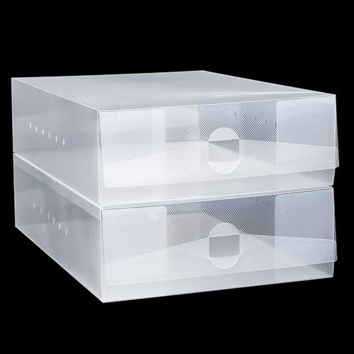 Shihanee 12 Pcs Boot Box Clear Plastic Stackable Shoe Storage Organizer Foldable Heavy Duty Shoe Containers for Closet Small Spaces Dorm Bedroom Apartments (13.4 x 8.3 x 5.1 Inches) - size: 13.4 X 8.3 X 5.1 Inches