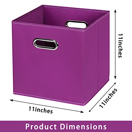 Fabric storage bins Cubes, Fabric Cube Organizer with Handle, Foldable Cube Bins for Cloth or Accessary Storage, 11x11x11, Set of 8, (Purple) - color: Purple, size: 8 Pack