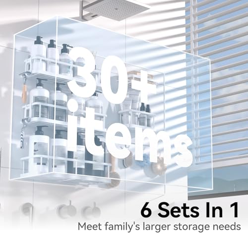 YASONIC Shower Caddy, Large Capacity Bath Organizer with Soap Holder and 12 Hooks, 6 Pack Rustproof Bathroom Shelves for Inside Shower, No Drilling&Sleek Bathroom Organizers and Storage White - color: White, size: XXL