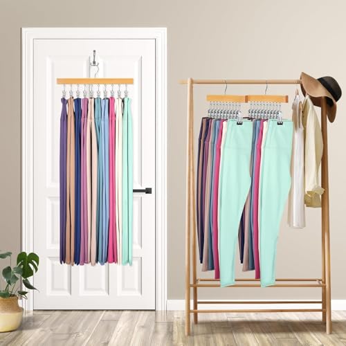 Legging Organizer for Closet, Pants Hangers with Clips Holds 20 Leggings, Jeans, Hats, Shorts, Socks, 360° Rotating Space Saving Hanging Clothes Organizer for Closet Organizers and Storage 2Pcs - color: Natural, size: 2 Pack