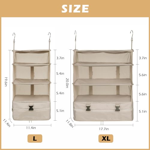 Surblue Hanging Closet Storage Bag Collapsible 3-Shelf Washable Oxford Fabric with 2 Hooks (L 11.41 * 11.41 * 19.68in, Beige) - color: Beige, size: L 11.41*11.41*19.68in