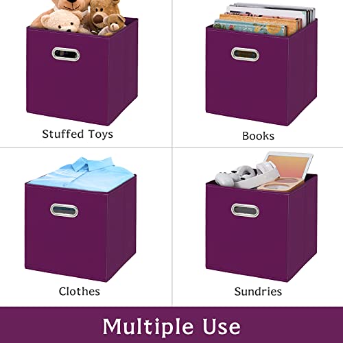 Fabric storage bins Cubes, Fabric Cube Organizer with Handle, Foldable Cube Bins for Cloth or Accessary Storage, 11x11x11, Set of 3, (Purple) - color: Purple, size: 3 Pack