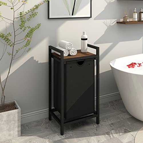 LAATOOREE Laundry Hamper, Two-Color Laundry Basket with Removable Laundry Bag and Top Shelf, Clothes Hamper for Samll Space,Laundry Room, Bedroom, Bathroom - style: 1bag-Black Walnut