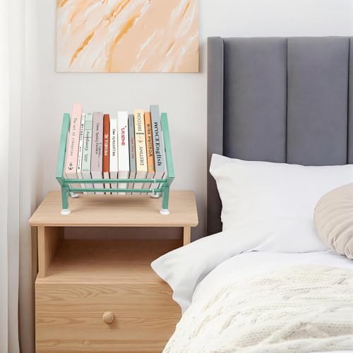 Expandable Desktop Bookshelf Organizer, Small Tabletop Book Storage Rack, Portable Green Bookshelf for Books/CDs/Magazine Display, Mini Bookcase for Top of Desk in Living Room, Office, Home Decor - color: Green