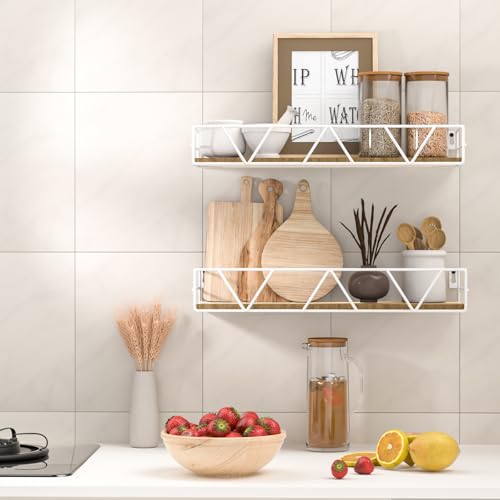 Amaoot Floating Shelves Set of 3, Home Wood Wall Shelf, Farmhouse Shelf for Bedroom, Wall Mounted Floating Shelf for Living Room, Bedroom, Bathroom, Kitchen, Office (White) - color: White