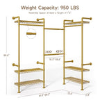 Wall Mounted Garment Rack, Walk-in Closet System with Expandable Rods, Adjustable Shelves, Industrial Pipe Clothing Racks, Hanging Clothes Organizers and Storage, Metal Closet Shelving Wardrobe - color: Gold