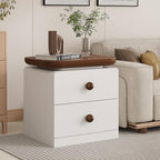 IKENO Wooden Nightstand with 2 Drawers, Large End Table with Stroage, Multifunctional Side Table for Bed Room, Living Room, Reception Room, Brown and White