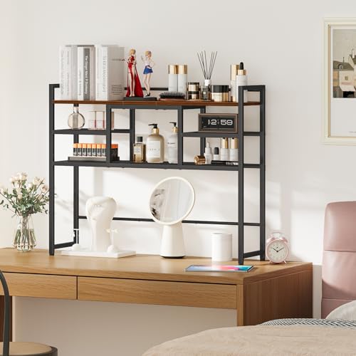Snughome Desk Shelf, 38.6" Desktop Bookshelf, Desk Hutch Dorm, Countertop Storage Hutch with 5 Shelves for Computer Desk, Multipurpose Wood Desktop Display Organizer Rack for Home Office Dorm - size: 38.6"