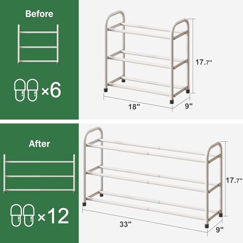 kiplant White Shoe Rack for Closet, 3-Tier Expandable Shoe Organizer for Closet, Metal Adjustable Black Shoe Shelf Storage Organizer, Free Standing Shoe Rack for Entryway Doorway - color: White, size: 3-Tier_Long