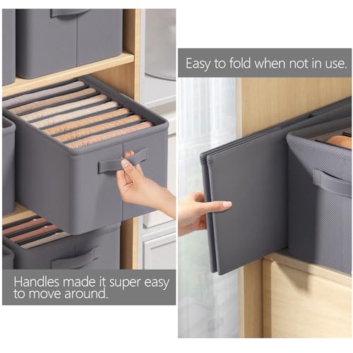 Ohlove 4Pcs Large Wardrobe Clothes Organizer, 6/9 Grids Foldable Jeans Closet Drawer Organizer Storage Box with Handles for Pants, T-shirts, Sweater, Scarves, Bras (17.3"x11.8"x7.9")