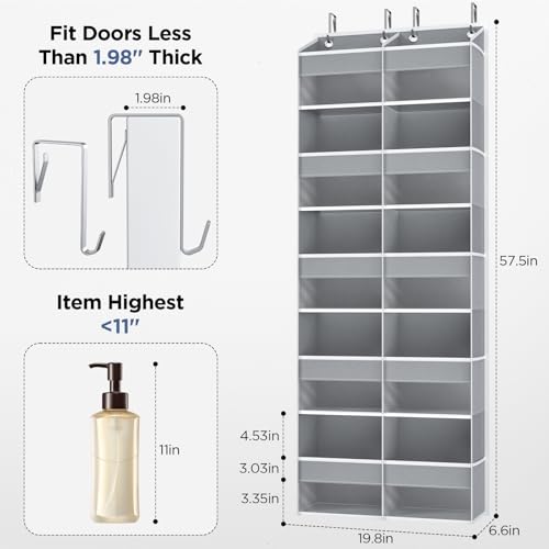 2 Pack 5-Tier Over The Door Organizer with 10 Side Mesh Pockets & Clear Windows, 80 lbs Weight Capacity Hanging Storage for Bathroom, Bedroom, Nursery, Kitchen, Organize Shoes, Diapers(Grey) - color: Grey, size: 2 Pack