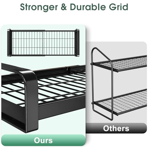 19"- 30" Expandable Hanging Pot Rack, 2 Tier Heavy Duty Wall Mounted Pots and Pans Organizer with 10 Hooks and 5 Pot Lid Holders, Pot Hanger Shelf for Kitchen Cookware Utensils Organizers and Storage