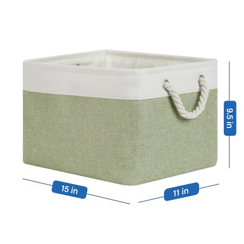 Temary Fabric Storage Baskets 4Pack Storage Bins Decorative Basket for Gift, Clothes Bin with Handles, Rectangle Baskets for Storage, Blankets(White&Green,15x11x9.5 inch) - color: white&green, size: 15"L x 11"W x 9.5"H